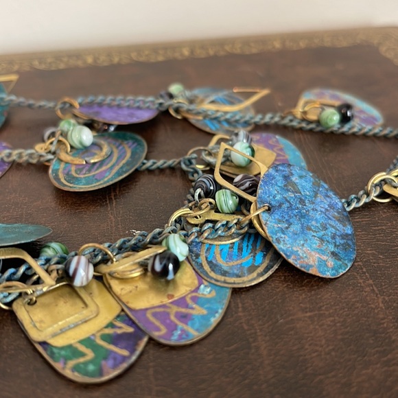 Artisan Painted Copper Disc Layered Statement Necklace - Picture 6 of 7